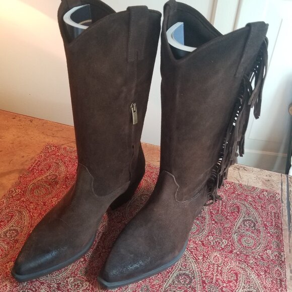 SUNDANCE MADE IN ITALY FRINGED COWBOY BOOTS NEW - Picture 1 of 6